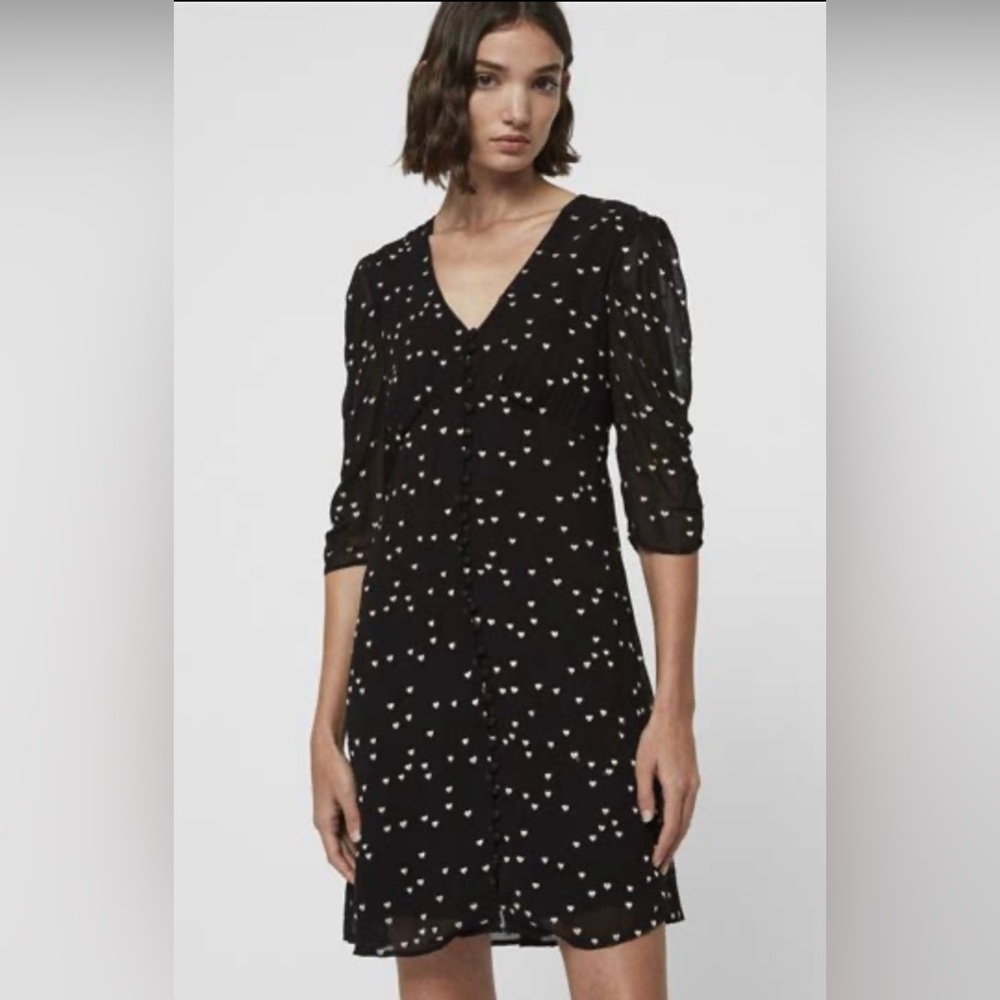 AllSaints Malie Hearts Embroidered Dress in Black Size L - Picture 2 of 7